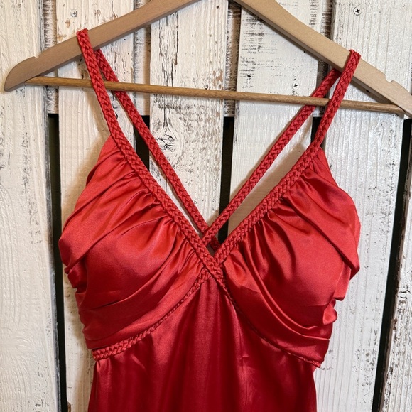 Dessy Collection Formal Dress Firecracker Red Silky Size 2 Wedding Guest Y2K VTG - Picture 1 of 15